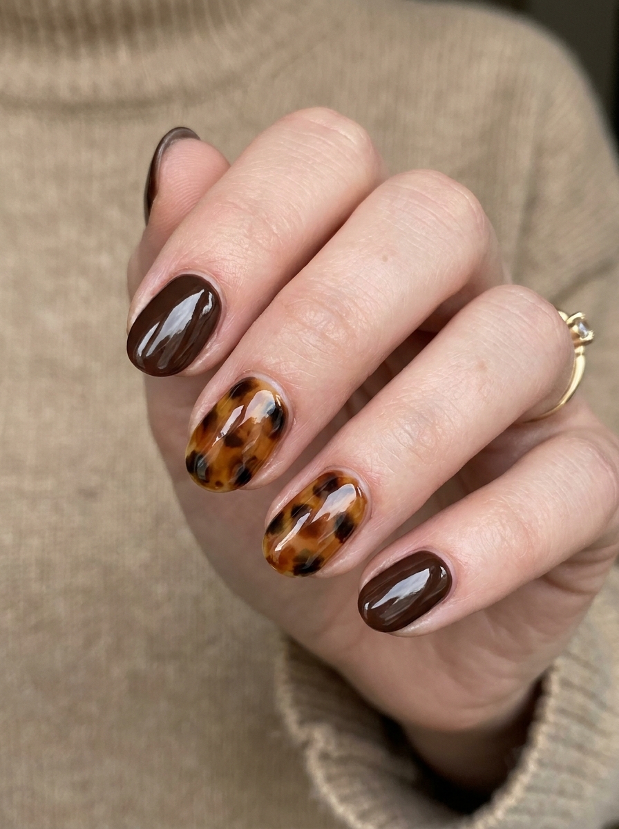 Tortoiseshell Accent Nails als Nailart Herbst Ideen Inspiration 2026